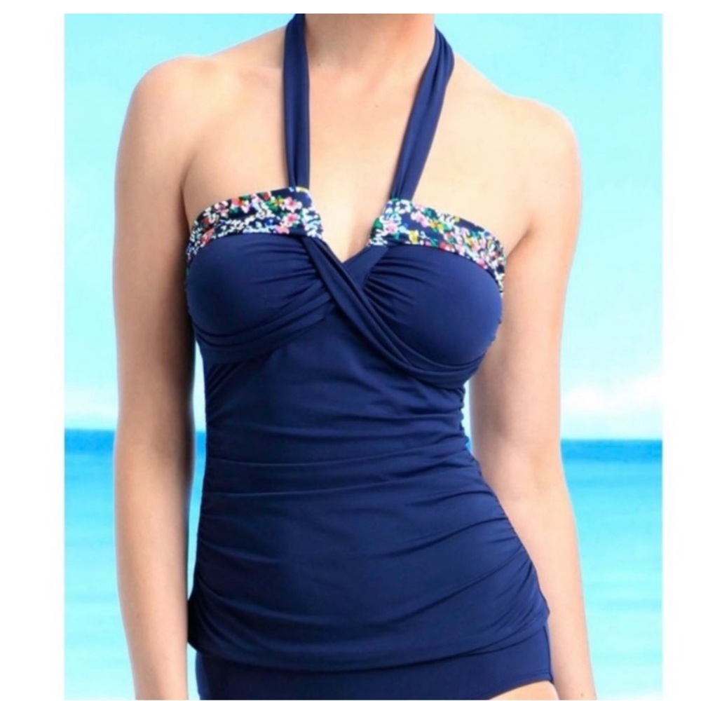 Ann Cole Navy Blue Halter Tankini Set